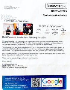 Blackstone Gun Safety (Blackstone Firearms Academy) Best of 2025 Pahrump Awards